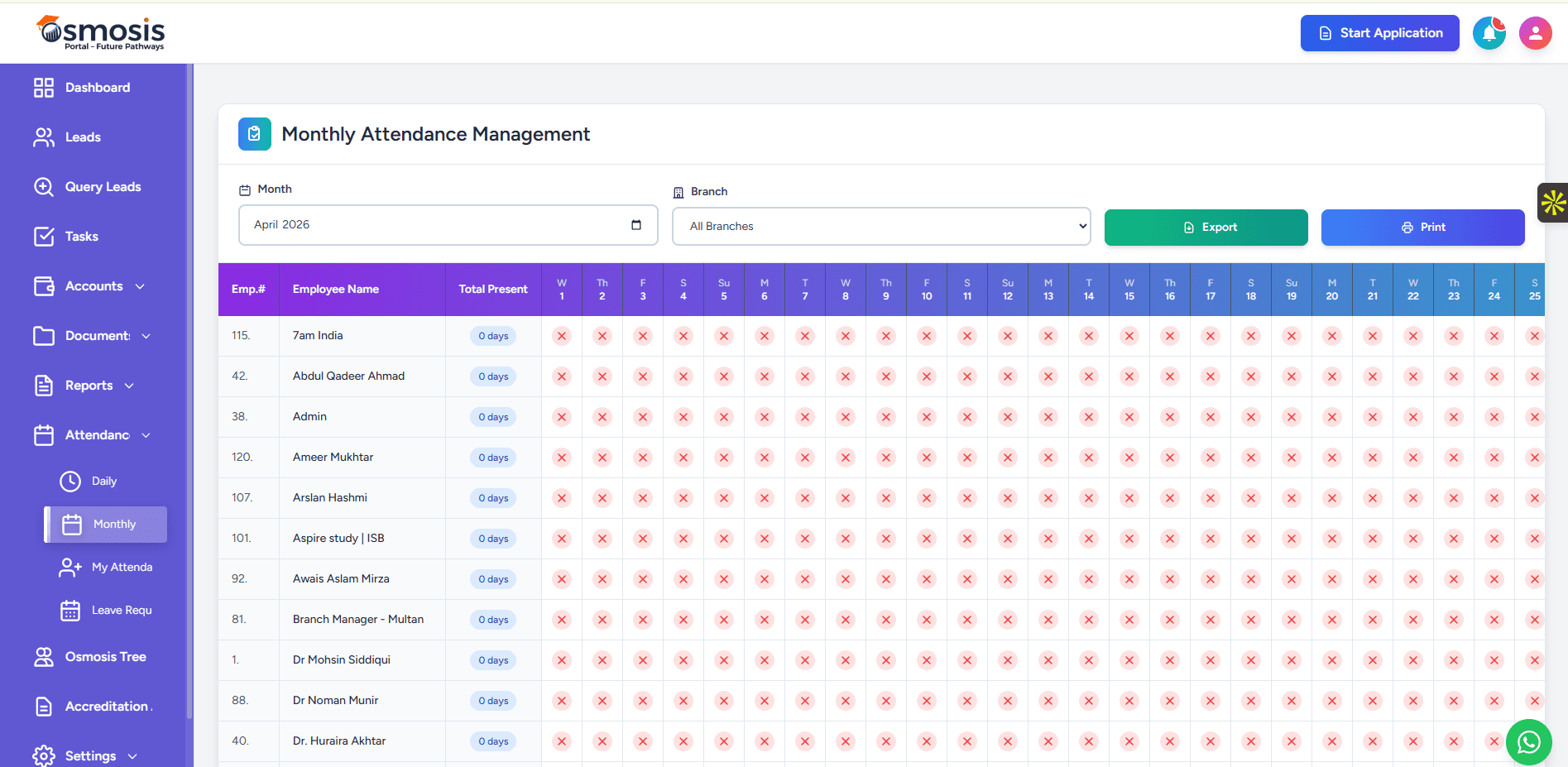 Attendance tracking view